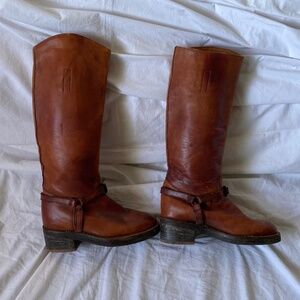 Vtg 70s Frye brown leather knee high harness campus riding boots